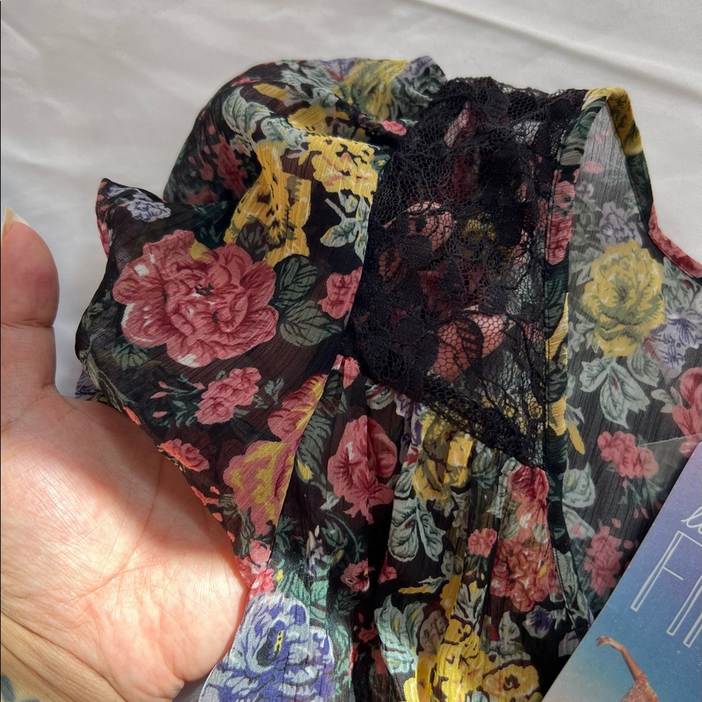 Nordstrom - Love, Fire Brand | Small floral black, green, pink, yellow Top - Picture 5 of 7